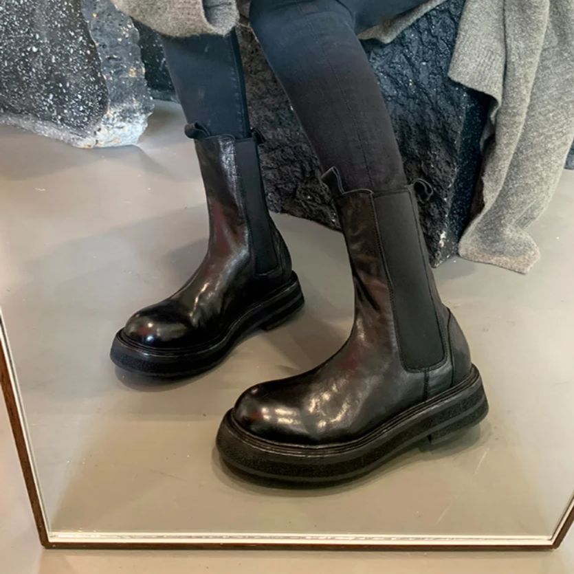 Leather Work Western - 2026 Spring Women Pu Leather Mid-calf