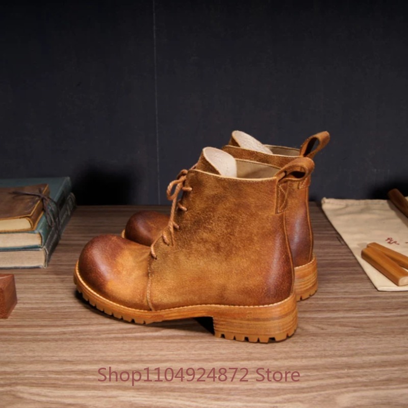 Leather Work Western - Handmade Retro Desert Boots Men's Genuine