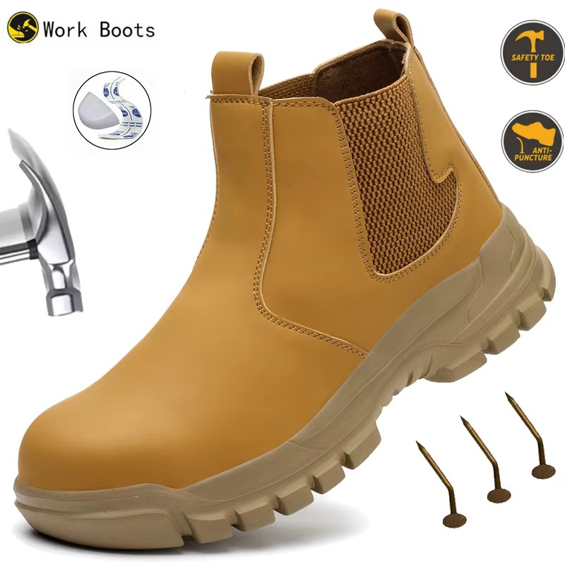 Leather Work Flats - Waterproof Men's Safety Work Boots Steel