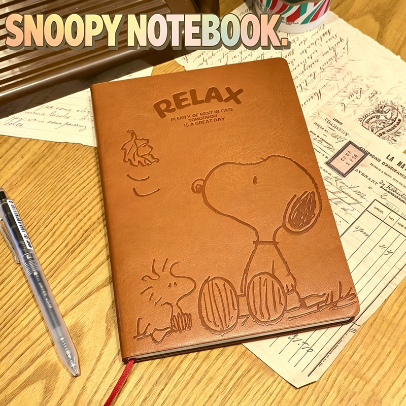 Leather Work Notebook - Vintage Snoopy A5 Leather Notebook Cute