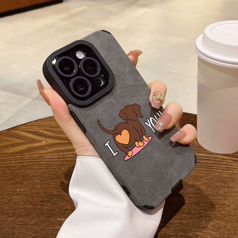 Leather X - Cute Dachshund Heart Print Phone Case