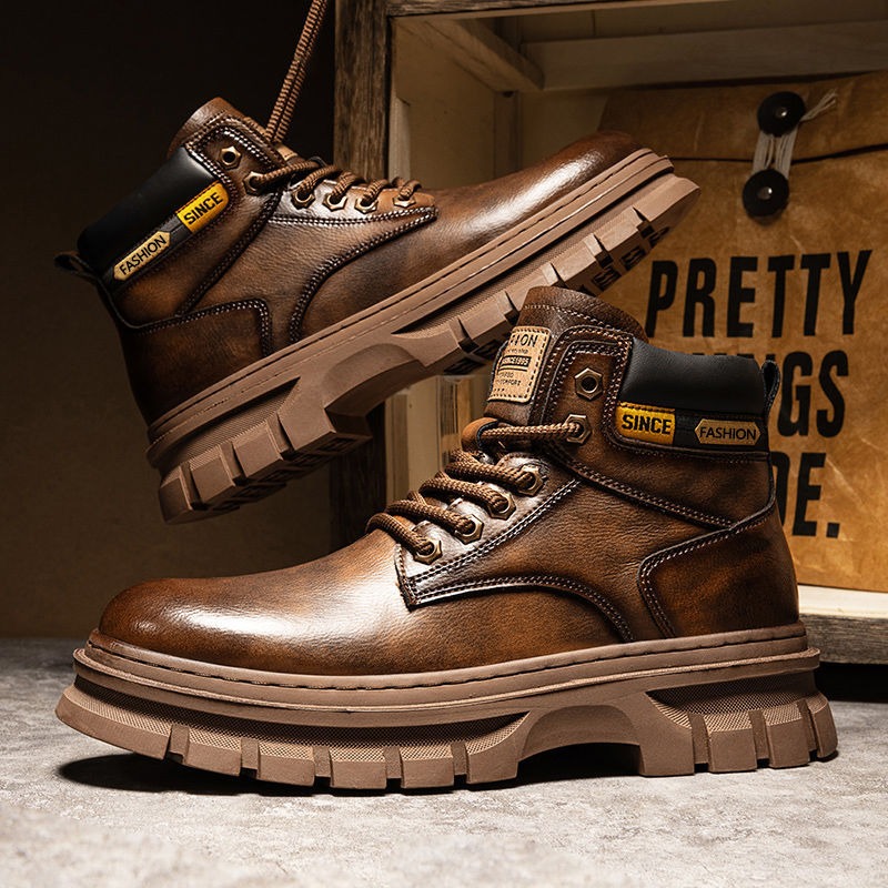 Vintage Men Platform Ankle Boo - огляд і ціна Leather Work Flats